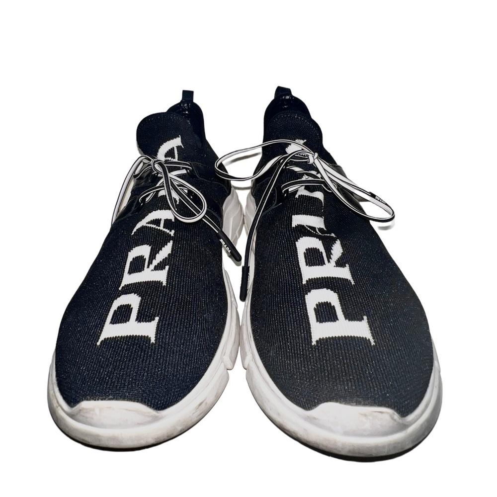 Authentic PRADA shoes Size 38.5 or 8 Black & White Logo Knit Low-Top Sneakers - Picture 3 of 6